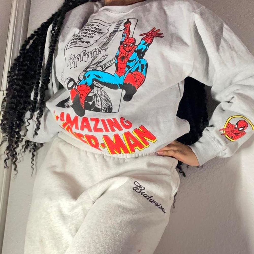 Grey Spider-Man Comic Crewneck Sweater Size Small